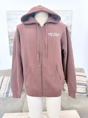 Hot Topic Brown 'Don't Hug Me I'm Scared: I’m Friends With My Dad’ Zip Hoodie